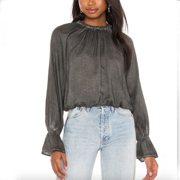 NWT★: BELLA DAHL Raglan Sleeve Elastic Waist Top, Smoke, XS - Picture 1 of 12